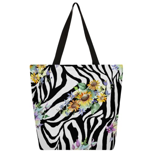 Sunflower Zebra Skin Handtasche Shopper Tasche für Damen und Mädchen, Zebramuster, große Kapazität, umweltfreundlich, lässig, Segeltuch für Reisen, Arbeit, Schule, farbig, X-Large von WowPrint