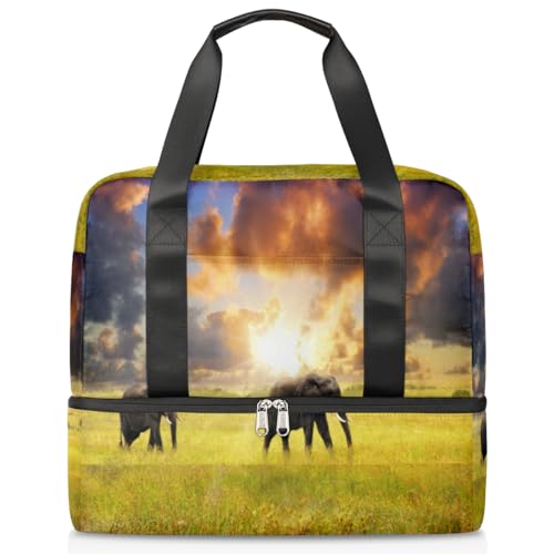 Sunset African Elephant Sports Duffle Bag for Women Men Boys Kirls Elephant Weekend Overnight Bags Wet Separated 21L Tote Bag for Travel Gym Yoga, farbe, 21L, Taschen-Organizer von WowPrint