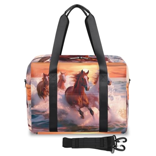 Sunset Sea Beach Running Horses Travel Duffle Bag for Women Men, Weekend Overnight Bags 32L Large Holdall Tote Cabin Bag for Sports Gym Yoga, farbe, (32L) UK, Taschen-Organizer von WowPrint