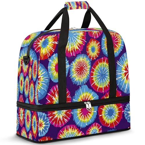 Tie Dye Travel Duffle Bag for Women Men Tie Dye Pattern Weekend Overnight Bags Foldable Wet Separated 47L Tote Bag for Sports Gym Yoga, farbe, 47 L, Taschen-Organizer von WowPrint