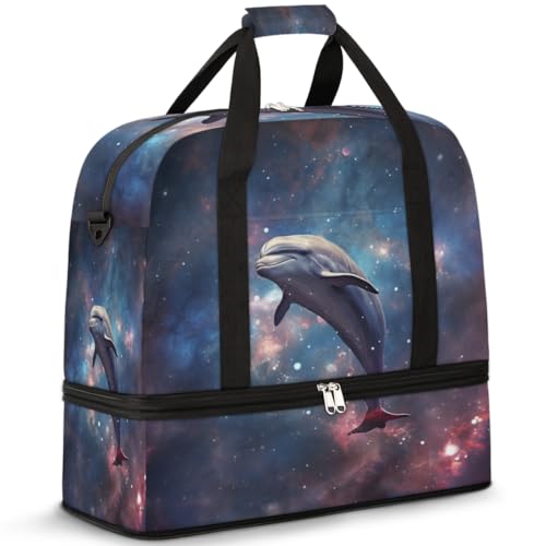 Tiere Delphin Galaxy Reise Duffle Bag für Damen Herren Wochenende Übernachtung Taschen Faltbare Nass Getrennt 47L Tote Bag für Sport Gym Yoga, farbe, 47L, Taschen-Organizer von WowPrint