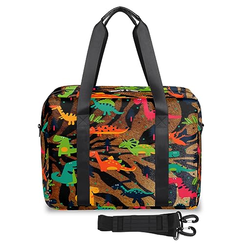 Tiger Cartoon Dinosaurier Reisetasche für Damen Herren Tigerhaut Wochenende Übernachtung Taschen 32L Große Reisetasche Tragetasche für Sport Gym Yoga, farbe, 32 L, Taschen-Organizer von WowPrint