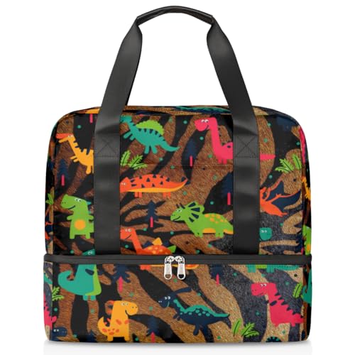 Tiger Cartoon Dinosaurier Sport Duffle Bag für Damen Herren Jungen Kirls Tiger Skin Wochenende Übernachtung Taschen Nass Getrennt 21L Tragetasche für Reisen Gym Yoga, farbe, 21L, Taschen-Organizer von WowPrint