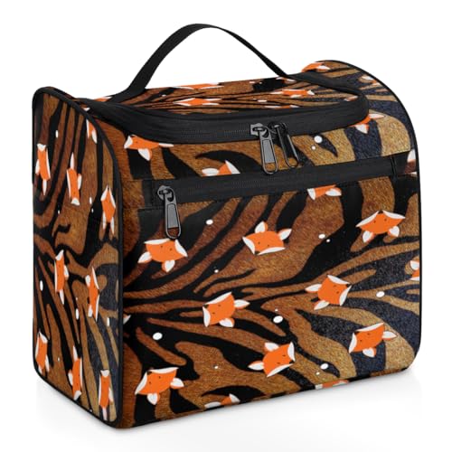 Tiger Kosmetiktasche mit Fuchs-Motiv, Reise-Make-up-Tasche für Damen, Herren, Kinder, Mädchen, Jungen, Tiger, Vintage, 11,2 l, Kosmetiktasche, Kulturbeutel, Kulturbeutel, Organizer, Duschtasche, von WowPrint