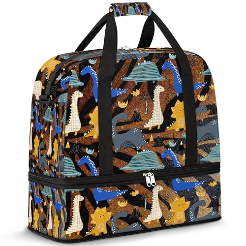 Tiger Print Travel Duffle Bag for Women Men Tiger Dinosaur Cute Weekend Overnight Bags Foldable Wet Separated 47L Tote Bag for Sports Gym Yoga, farbe, 47 L, Taschen-Organizer von WowPrint