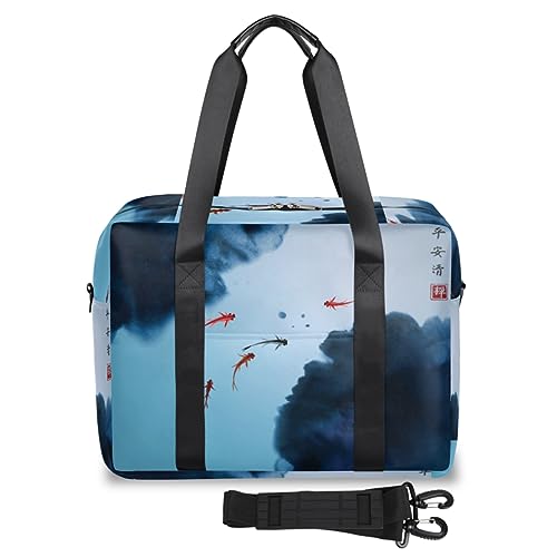 Traditionelle japanische Koi-Karpfen-Reisetasche für Damen und Herren, japanische Wochenend-Übernachtungstaschen, 32 l, große Reisetasche für Sport, Fitnessstudio, Yoga, farbe, 32 L, Taschen-Organizer von WowPrint