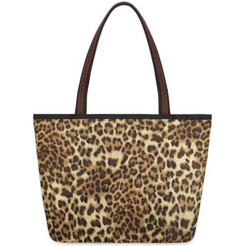 Tragetasche mit Leopardenmuster für Damen, Mädchen, große Handtasche, 10,4 l, große Kapazität, Reißverschluss, Schultertasche für Schule, Reisen, Arbeit, farbig, Medium Tragetasche mit Leopardenmuster für Damen, Mädchen, große Handtasche, 10,4 l, große Kapazität, Reißverschluss, Schultertasche für Schule, Reisen, Arbeit, farbig, Medium von WowPrint