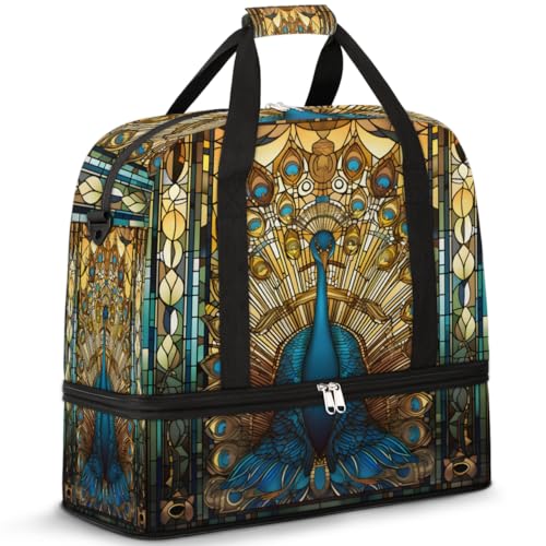 Travel Duffle Bag for Women Men, Ethnic Peacock Weekend Overnight Bags Foldable Wet Separated 47L Tote Bag for Sports Gym Yoga, farbe, 47L, Taschen-Organizer von WowPrint