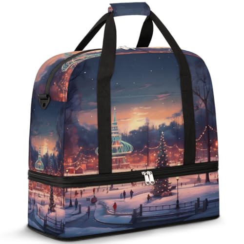 Travel Duffle Bag for Women Men, Merry Christmas Theme Weekend Overnight Bags Foldable Wet Separated 47L Tote Bag for Sports Gym Yoga, farbe, 47L, Taschen-Organizer von WowPrint