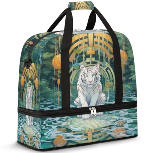 Travel Duffle Bag for Women Men, Mystical Ethnic Tiger Weekend Overnight Bags Foldable Wet Separated 47L Tote Bag for Sports Gym Yoga, farbe, 47L, Taschen-Organizer von WowPrint