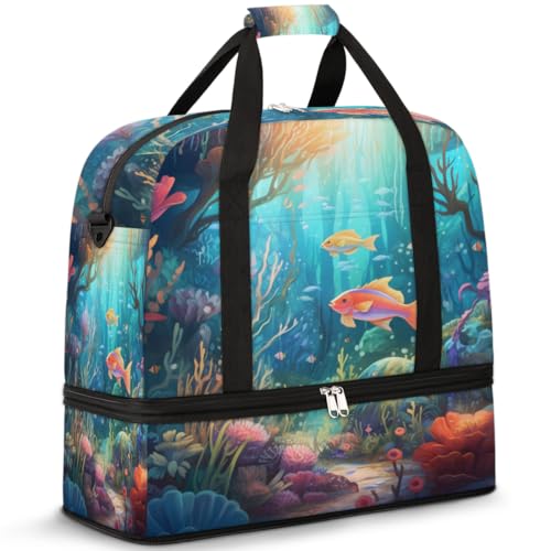 Travel Duffle Bag for Women Men, Sea U-Boot World Ocean Weekend Overnight Bags Foldable Wet Separated 47L Tote Bag for Sports Gym Yoga, farbe, 47L, Taschen-Organizer von WowPrint