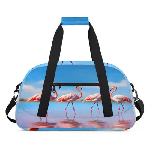 Tropic Sea Beach Flamingo Kinder Duffel Bags für Mädchen Jungen, Übernachtung Weekender Reisetasche 24L Sport Gym Duffel Bag Praxis Tote Tragetasche, farbe, (24L) UK, Taschen-Organizer von WowPrint