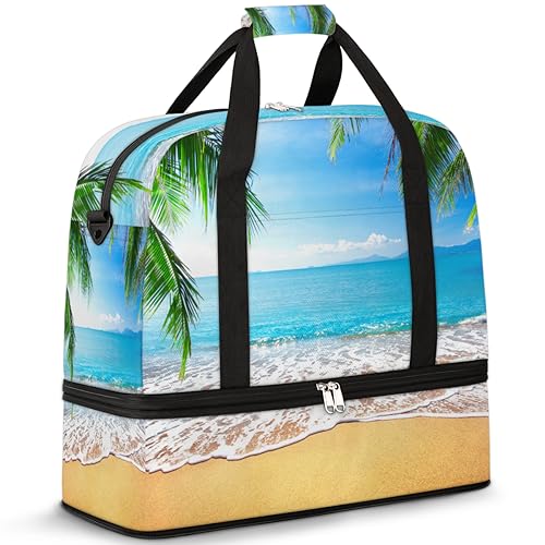 Tropical Beach Palm Travel Duffle Bag for Women Men Tropical Sea Weekend Overnight Bags Foldable Wet Separated 47L Tote Bag for Sports Gym Yoga, farbe, 47 L, Taschen-Organizer von WowPrint