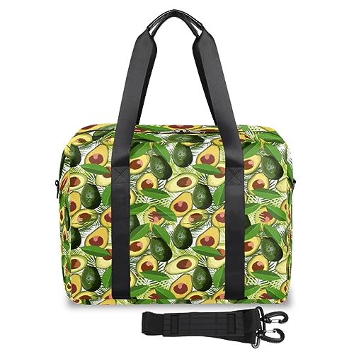 Tropische Blätter Avocado Reisetasche für Damen Herren Avocado Muster Wochenende Übernachtung Taschen 32 L Große Reisetasche Tragetasche Kabinentasche für Sport Gym Yoga, farbe, 32 L, von WowPrint