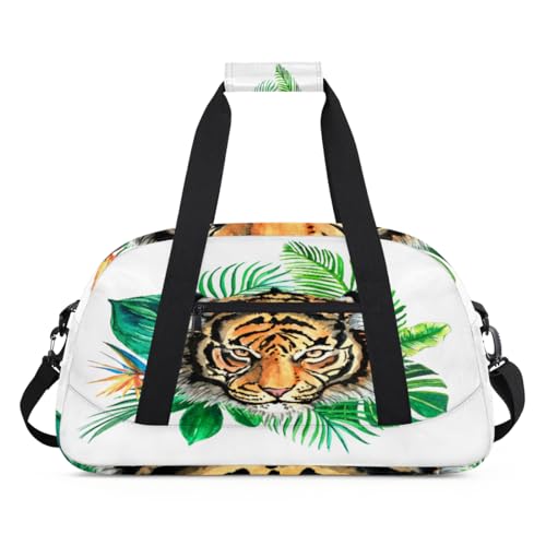 Tropische Blätter Tiger Kinder Seesack für Mädchen Jungen, Tiger Übernachtung Weekender Reisetasche 24L Sport Gym Duffel Bag Praxis Tote Tragetasche, farbe, (24L) UK, Taschen-Organizer von WowPrint