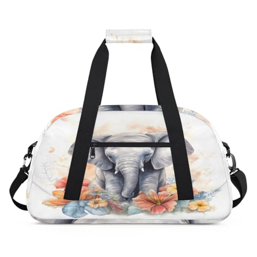 Tropische Blume Elefant Kinder Duffel Taschen für Mädchen Jungen, Übernachtung Weekender Reisetasche 24L Sport Gym Duffel Bag Praxis Tote Tragetasche, farbe, (24L) UK, Taschen-Organizer von WowPrint