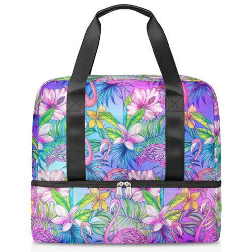 Tropische Blume Flamingo Sport Duffle Bag für Damen Herren Jungen Kirls Tropische Wochenende Übernachtungstaschen nass getrennt 21L Tragetasche für Reisen Gym Yoga, farbe, 21L, Taschen-Organizer von WowPrint