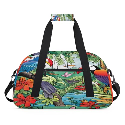 Tropische Blume Tukan Vogel Kinder Duffel Taschen für Mädchen Jungen, Übernachtung Weekender Reisetasche 24L Sport Gym Duffel Bag Praxis Tote Tragetasche, farbe, (24L) UK, Taschen-Organizer von WowPrint