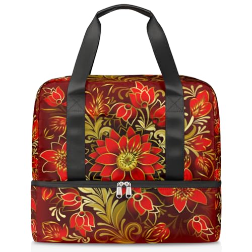 Tropische Blumen Flora Rot Sport Duffle Bag für Damen Herren Jungen Kirls Wochenende Übernachtung Taschen Nass Getrennt 21L Tragetasche für Reisen Gym Yoga, farbe, 21L, Taschen-Organizer von WowPrint