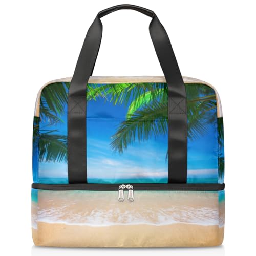 Tropische Palme Sommer Strand Sport Duffle Bag für Damen Herren Jungen Kirls Wochenende Übernachtungstaschen nass getrennt 21L Tragetasche für Reisen Gym Yoga, farbe, 21L, Taschen-Organizer von WowPrint