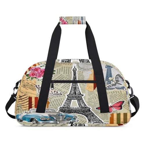 Turm Eiffelauto Blume Playbill Kinder Duffel Taschen für Mädchen Jungen, Übernachtung Weekender Reisetasche 24L Sport Gym Duffel Bag Praxis Tote Tragetasche, farbe, (24L) UK, Taschen-Organizer von WowPrint