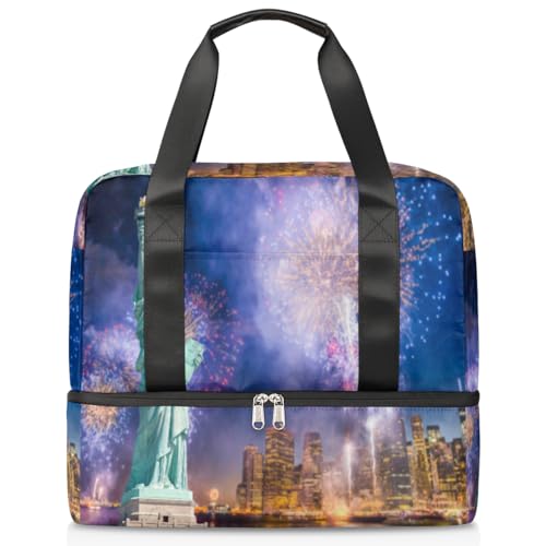 USA New York Liberty Feuerwerk Sport Duffle Bag für Damen Herren Jungen Kirls USA Wochenende Übernachtungstaschen nass getrennt 21L Tragetasche für Reisen Gym Yoga, farbe, 21L, Taschen-Organizer von WowPrint