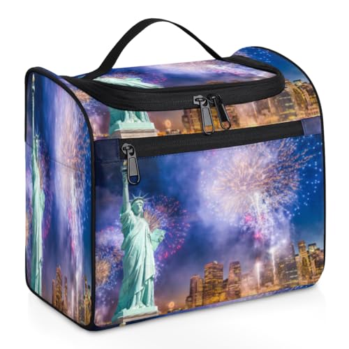 USA New York Liberty Firework Reise-Make-up-Tasche für Damen, Herren, Kinder, Mädchen, Jungen, USA, 11,2 l, Kosmetiktasche zum Aufhängen, Kulturbeutel, Toilettenartikel, Organizer, Duschtasche, farbe, von WowPrint