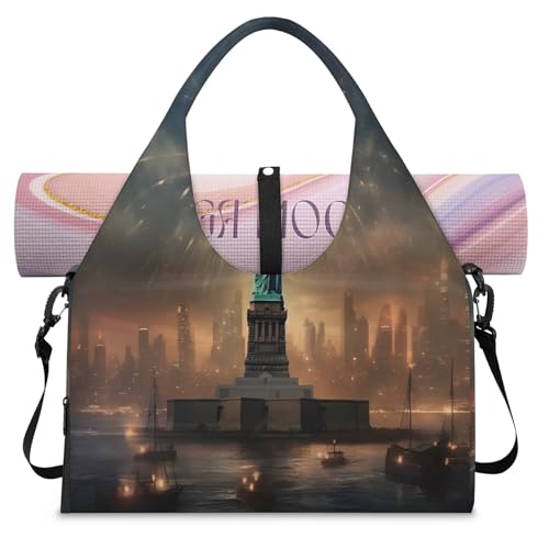 USA New York Statue Liberty Sporttasche mit Schuhfach, Wochenend-/Übernachtungstaschen, Tragetasche, Kabinengepäcktasche für Fitnessstudio, Yoga, Reisen, farbe, L, Reisetasche von WowPrint