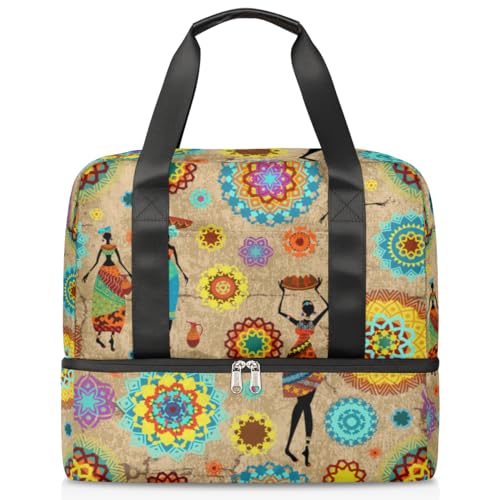 Vintage African Women Sports Duffle Bag for Women Men Boys Kirls Women Weekend Overnight Bags Wet Separated 21L Tote Bag for Travel Gym Yoga, farbe, 21L, Taschen-Organizer von WowPrint