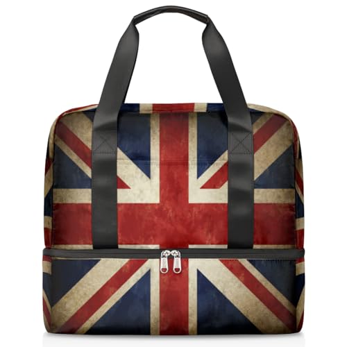 Vintage Britain Flag Sports Duffle Bag for Women Men Boys Kirls UK National Flag Weekend Overnight Bags Wet Separated 21L Tote Bag for Travel Gym Yoga, farbe, 21L, Taschen-Organizer von WowPrint