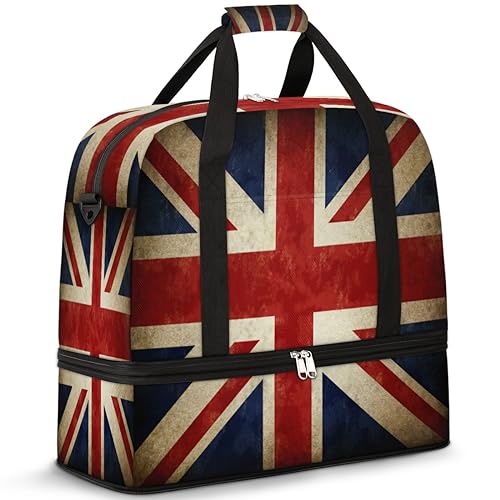 Vintage Britain Flag Travel Duffle Bag for Women Men UK National Flag Weekend Overnight Bags Foldable Wet Separated 47L Tote Bag for Sports Gym Yoga, farbe, 47 L, Taschen-Organizer von WowPrint