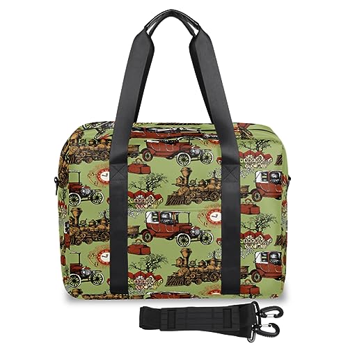 Vintage Car Train Travel Duffle Bag for Women Men Retro Car Weekend Overnight Bags 32L Large Holdall Tote Cabin Bag for Sports Gym Yoga, farbe, 32 L, Taschen-Organizer von WowPrint