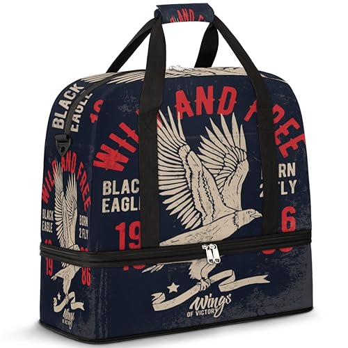 Vintage Eagle Pattern Travel Duffle Bag for Women Men Eagle Weekend Overnight Bags Foldable Wet Separated 47L Tote Bag for Sports Gym Yoga, farbe, 47 L, Taschen-Organizer von WowPrint