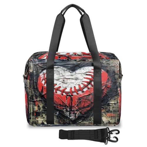 Vintage Heart Baseball Travel Duffle Bag for Women Men Weekend Overnight Bags 32L Large Holdall Tote Cabin Bag for Sports Gym Yoga, farbe, (32L) UK, Taschen-Organizer von WowPrint