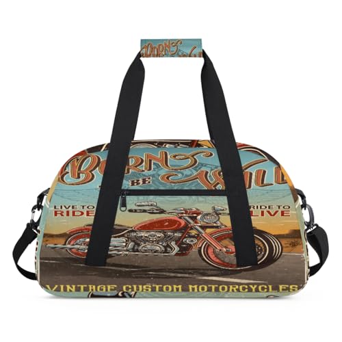 Vintage Motorrad Poster Kinder Duffel Taschen für Mädchen Jungen, Motorrad Übernachtung Weekender Reisetasche 24L Sport Gym Duffel Bag Praxis Tote Tragetasche, farbe, (24L) UK, Taschen-Organizer von WowPrint