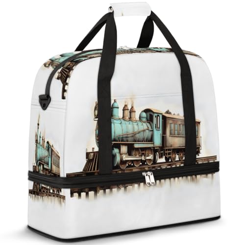 Vintage Steam Train Travel Duffle Bag für Damen Herren Wochenende Übernachtung Taschen Faltbar Nass Getrennt 47L Tragetasche für Sport Gym Yoga, farbe, 47L, Taschen-Organizer von WowPrint