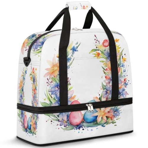 Wasserfarbe Blume Eier Ostern Reise Duffle Bag für Frauen Männer Wochenende Übernachtung Taschen Faltbar Nass Getrennt 47 L Tragetasche für Sport Gym Yoga, farbe, 47L, Taschen-Organizer von WowPrint