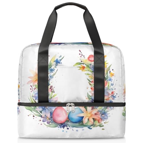 Wasserfarbe Blume Eier Ostern Sport Duffle Bag für Damen Herren Jungen Kirls Wochenende Übernachtung Taschen nass getrennt 21 L Tragetasche für Reisen Gym Yoga, farbe, 21L, Taschen-Organizer von WowPrint