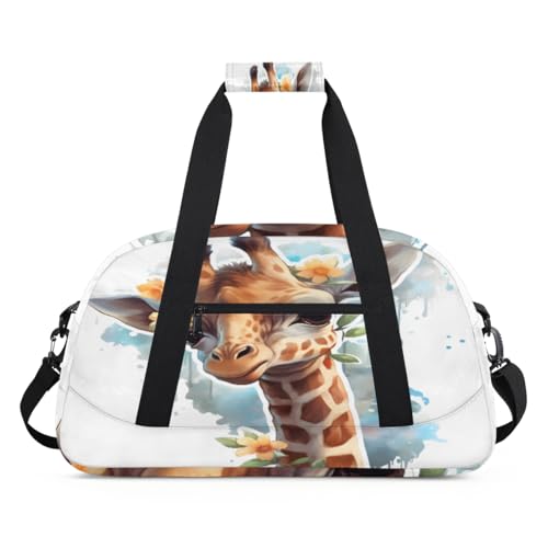 Wasserfarbe Blume Giraffen Kinder Duffel Taschen für Mädchen Jungen, Übernachtung Weekender Reisetasche 24L Sport Gym Duffel Bag Praxis Tote Tragetasche, farbe, (24L) UK, Taschen-Organizer von WowPrint