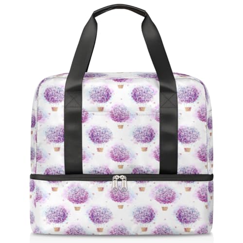 Wasserfarbe Heißluftballon Blumen Sport Duffle Bag für Damen Herren Jungen Kirls Blumen Wochenende Übernachtung Taschen nass getrennt 21L Tragetasche für Reisen Gym Yoga, farbe, 21L, Taschen-Organizer von WowPrint