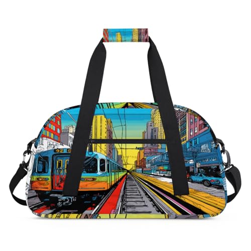 Watercolor Europe City Metro Car Kids Duffel Bags for Girls Boys Overnight Weekender Travel Bag 24L Sport Gym Duffel Bag Practice Tote Carry Bag, farbe, (24L) UK, Taschen-Organizer von WowPrint