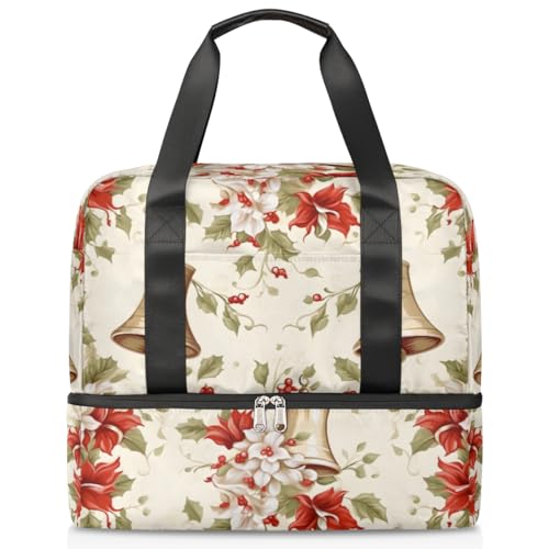 Weihnachten Glocke Blume Sport Duffle Bag für Damen Herren Jungen Kirls, 21L Wochenende Übernachtung Taschen Nass Getrennte Tragetasche für Reisen Gym Yoga, farbe, 21L, Taschen-Organizer von WowPrint