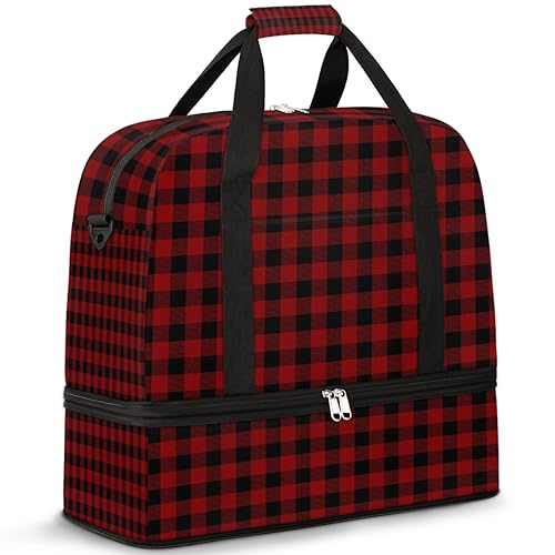 Weihnachten Karierte Reisetasche für Damen Herren Büffel Karo Plaid Wochenende Übernachtung Taschen Faltbar Nass Getrennt 47L Tragetasche für Sport Gym Yoga, farbe, 47 L, Taschen-Organizer von WowPrint