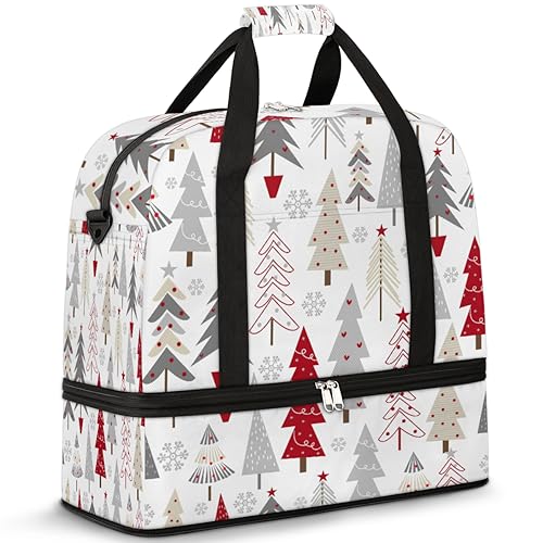 Weihnachten Schneeflocke Baum Reise Duffle Bag für Damen Herren Weihnachtsmuster Wochenende Übernachtung Taschen Faltbare Nass Getrennt 47L Tragetasche für Sport Gym Yoga, farbe, 47 L, von WowPrint