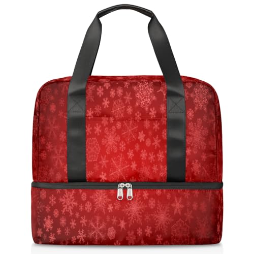 Weihnachten Schneeflocken Sport Duffle Bag für Damen Herren Jungen Kirls Rote Schneeflocken Wochenende Übernachtung Taschen Nass Getrennt 21L Tragetasche für Reisen Gym Yoga, farbe, 21L, von WowPrint