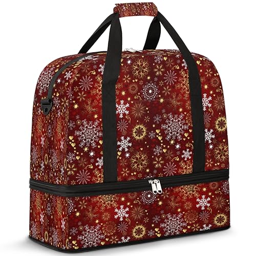 Weihnachten Urlaub Schneeflocken Reise Duffle Bag für Damen Herren Feier Weihnachten Wochenende Übernachtung Taschen Faltbare Nass Getrennt 47L Tragetasche für Sport Gym Yoga, farbe, 47 L, von WowPrint