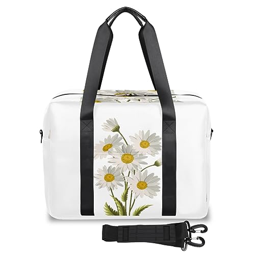 Weiße Gänseblümchen Reisetasche für Damen Herren Gänseblümchen Blume Wochenende Übernachtung Taschen 32 L große Reisetasche Tragetasche für Sport Gym Yoga, farbe, 32 L, Taschen-Organizer von WowPrint