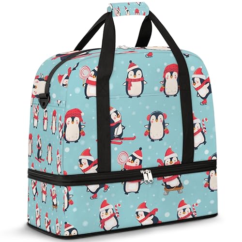 Winter Cute Penguin Travel Duffle Bag for Women Men Penguin Weekend Overnight Bags Foldable Wet Separated 47L Tote Bag for Sports Gym Yoga, farbe, 47 L, Taschen-Organizer von WowPrint