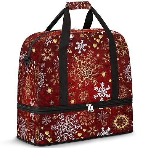 Winter Weihnachten Schneeflocke Reise Duffle Bag für Damen Herren Weihnachten Thema Wochenende Übernachtung Taschen Faltbare Nass Getrennt 47L Tragetasche für Sport Gym Yoga, farbe, 47 L, von WowPrint