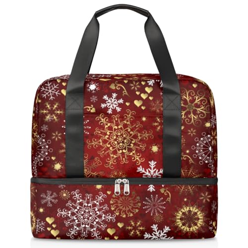 Winter Weihnachten Schneeflocke Sport Duffle Bag für Damen Herren Jungen Kirls Weihnachtsthema Wochenende Übernachtung Taschen Nass Getrennt 21L Tragetasche für Reisen Gym Yoga, farbe, 21L, von WowPrint